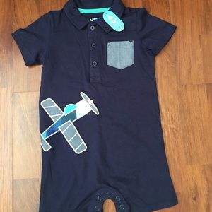 Boys Navy Blue Romper with Airplane 24 Months
